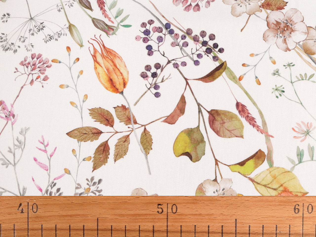 Țesătură din bumbac half panama cu imprimeu digital flori - Roz somon închis (1 Metru)