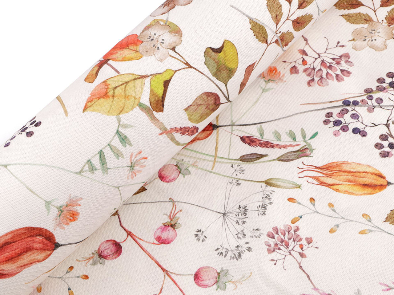 Țesătură din bumbac half panama cu imprimeu digital flori - Roz somon închis (1 Metru)