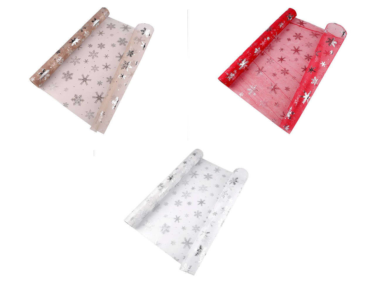 Organza de craciun cu fulgi de zăpadă, latime 50 cm - Alb (1 Metru)