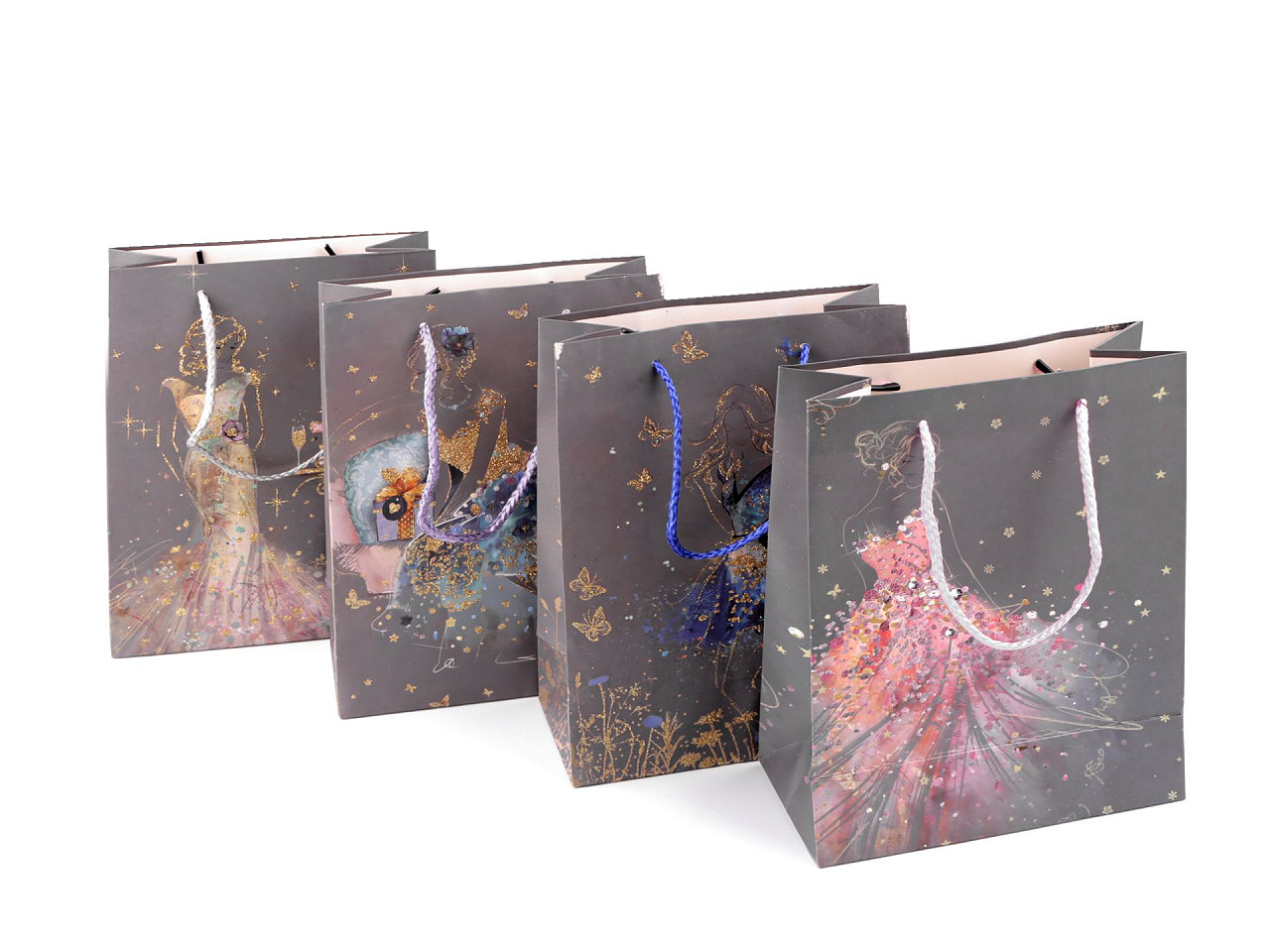 Geantă cadou cu sclipici - Mix (4 Bucăți)