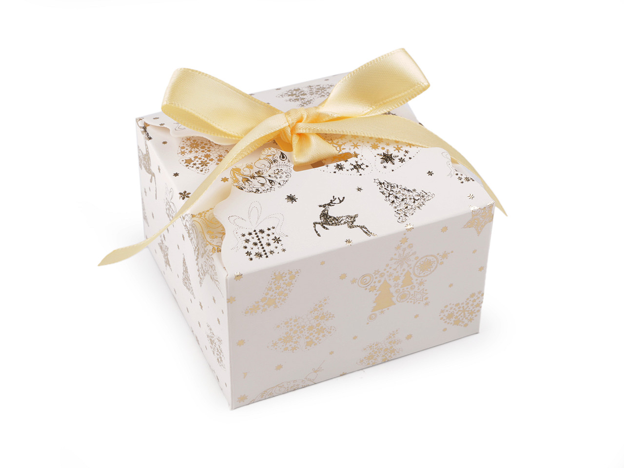 Cutie cadou de craciun cu imprimeu auriu si panglica - Alb (12 Bucăți)