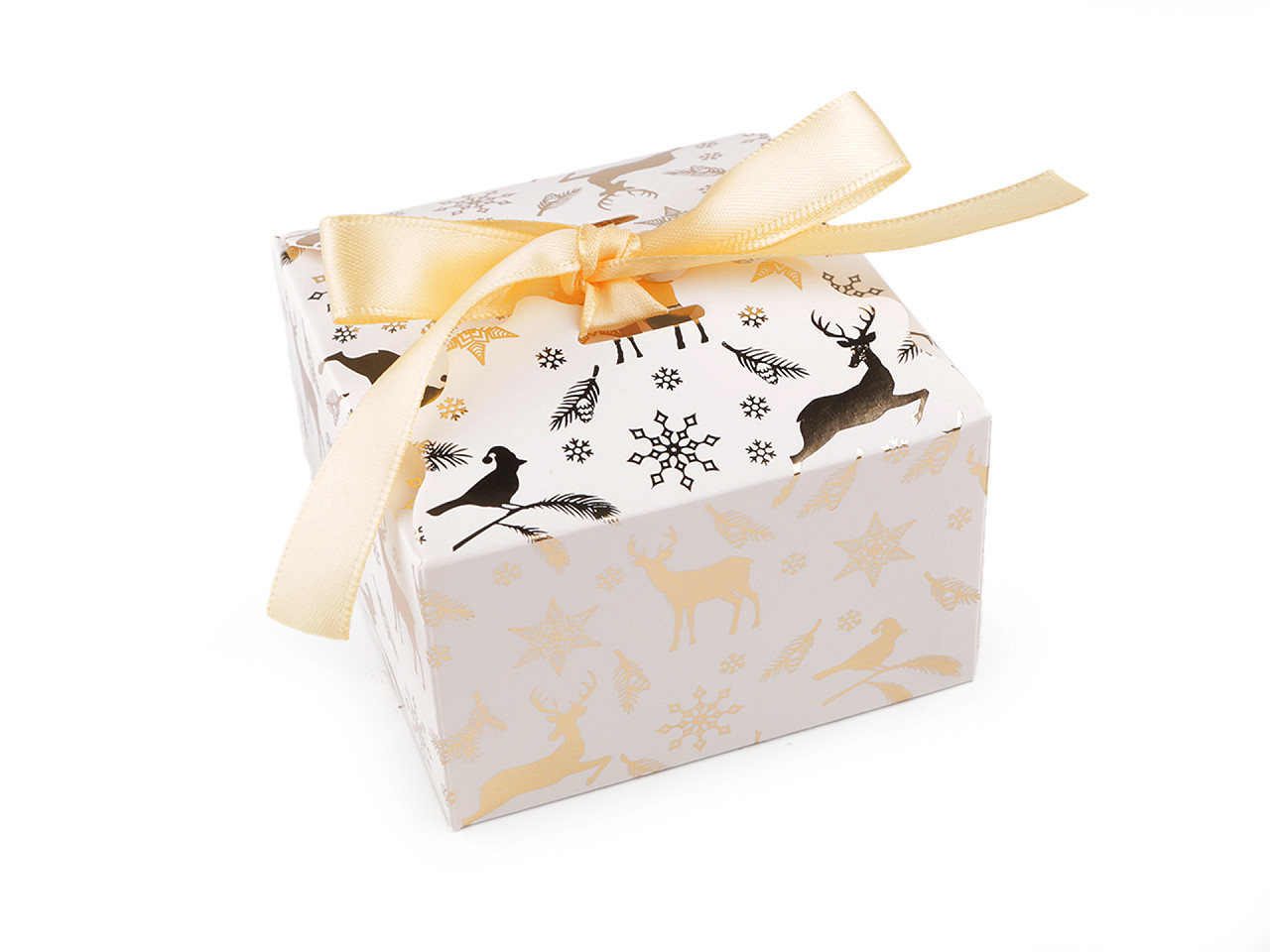Cutie cadou de craciun cu imprimeu auriu si panglica - Alb (12 Bucăți)
