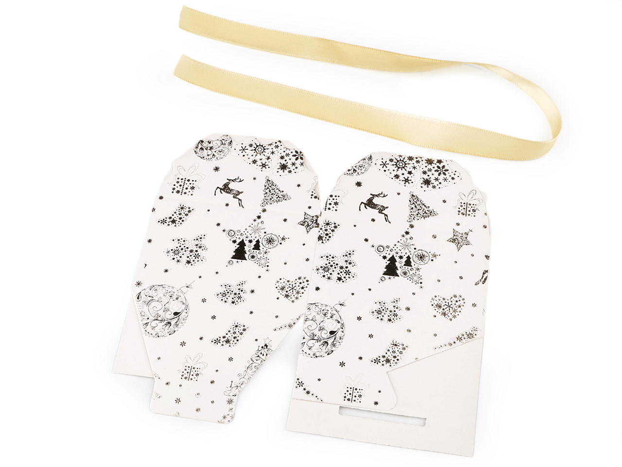 Cutie cadou de craciun cu imprimeu auriu si panglica - Alb (12 Bucăți)