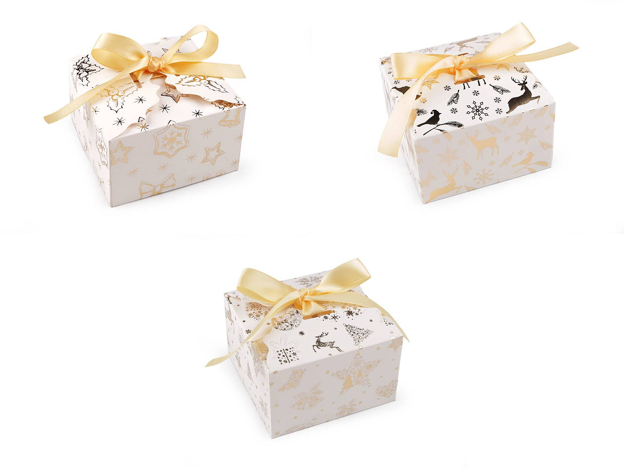 Cutie cadou de craciun cu imprimeu auriu si panglica - Alb (12 Bucăți)