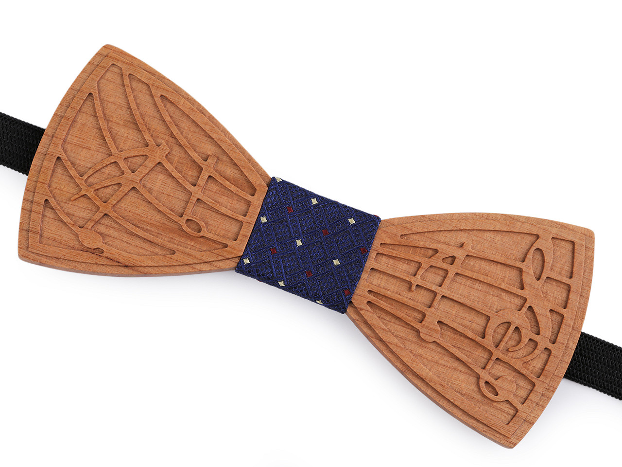 Papion din lemn, flori, mustață, note muzicale - Natural mediu (1 Bucată)