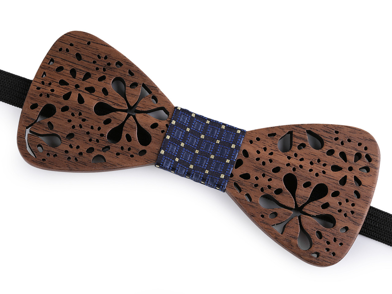 Papion din lemn, flori, mustață, note muzicale - Natural mediu (1 Bucată)