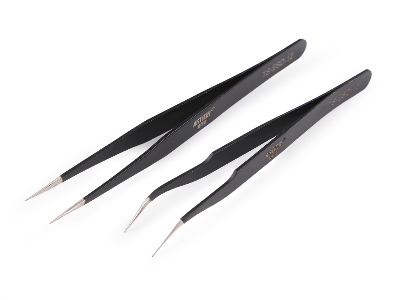 Penseta metalica cu varf subtire, dreapta, curbata, 13,5 cm - Negru (1 Bucată)