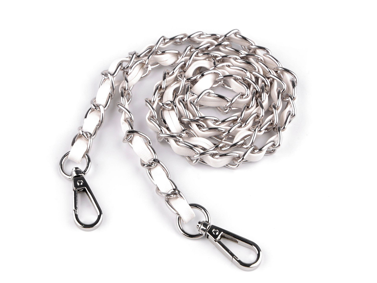 Curea din piele cu lant si carabine, pentru genti si telefoane mobile, latime 2 cm - Alb (1 Bucată)