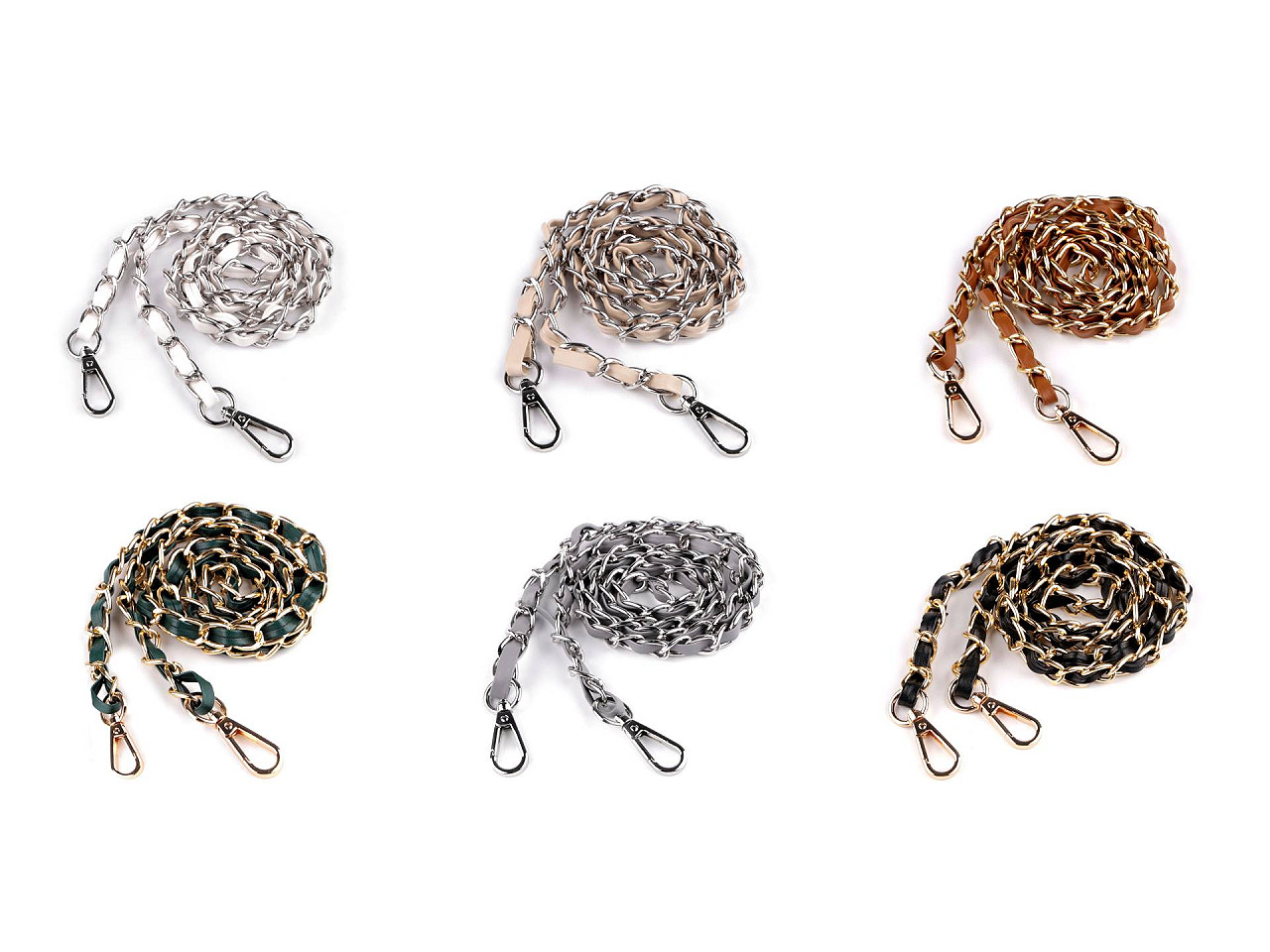 Curea din piele cu lant si carabine, pentru genti si telefoane mobile, latime 2 cm - Alb (1 Bucată)