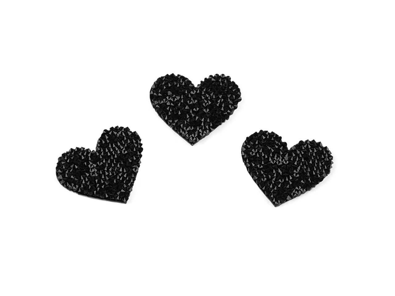 Aplicație termoadezivă inimă cu strasuri - Negru (10 Bucăți)
