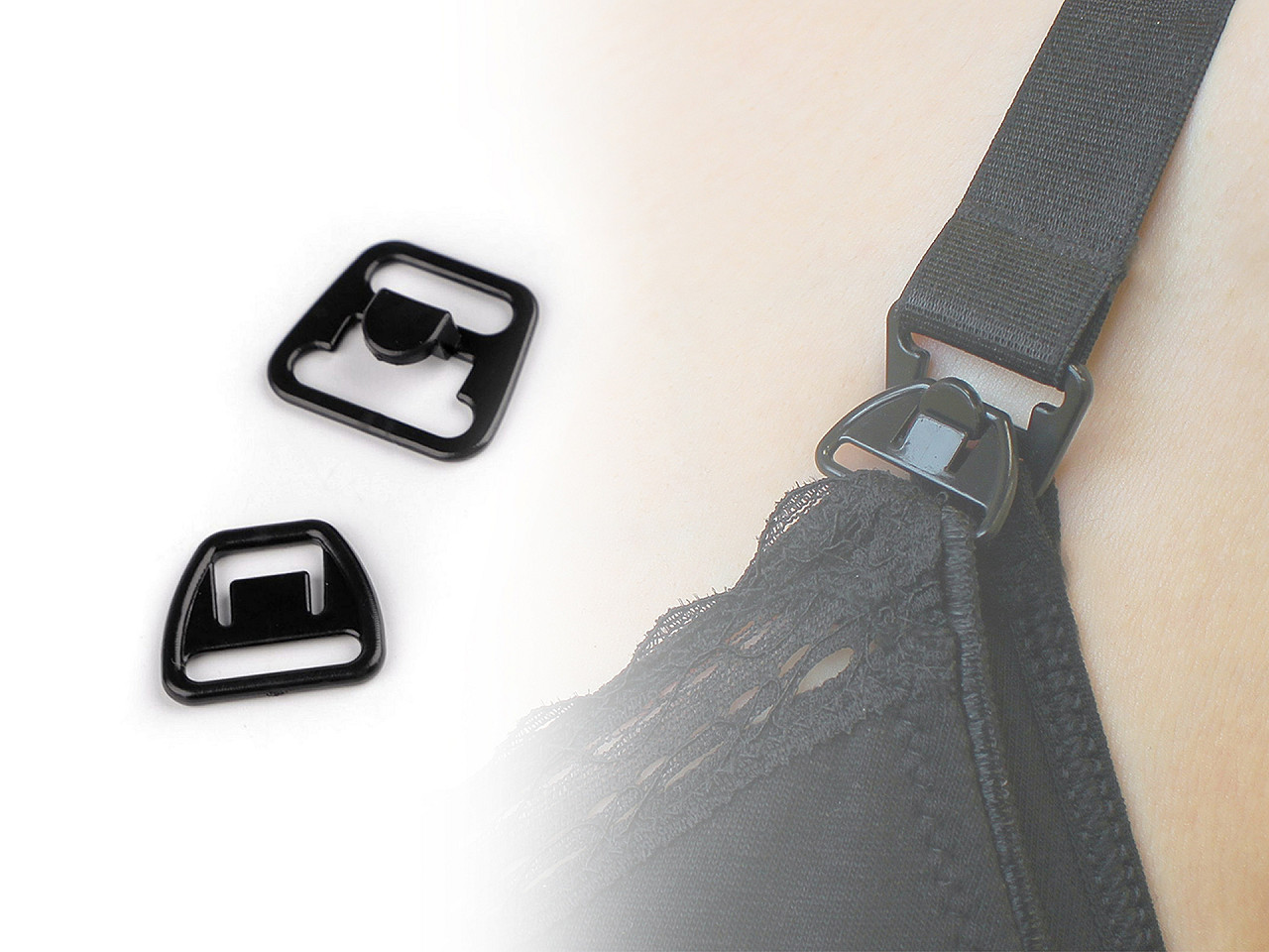 Inchizatoare din plastic pentru lenjerie intima/sutiene de alaptare, latime 12 mm - Negru (10 Perechi)