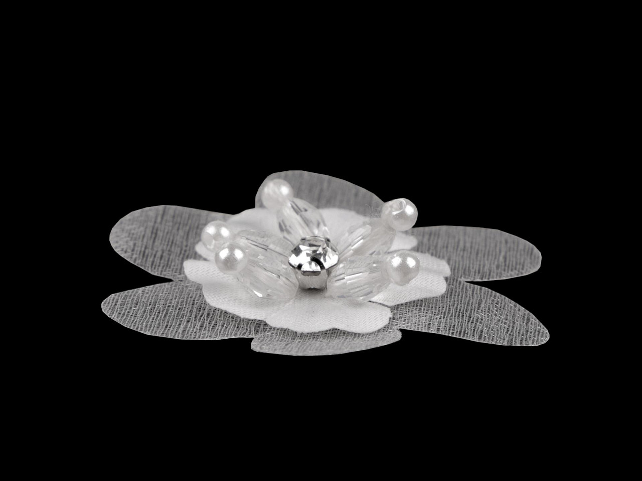 Floare cu piatricica si margele pentru cusut si lipit ø4,5 cm - Crem deschis (10 Bucăți)