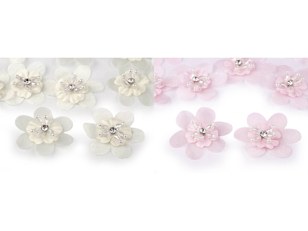 Floare cu piatricica si margele pentru cusut si lipit ø4,5 cm - Crem deschis (10 Bucăți)