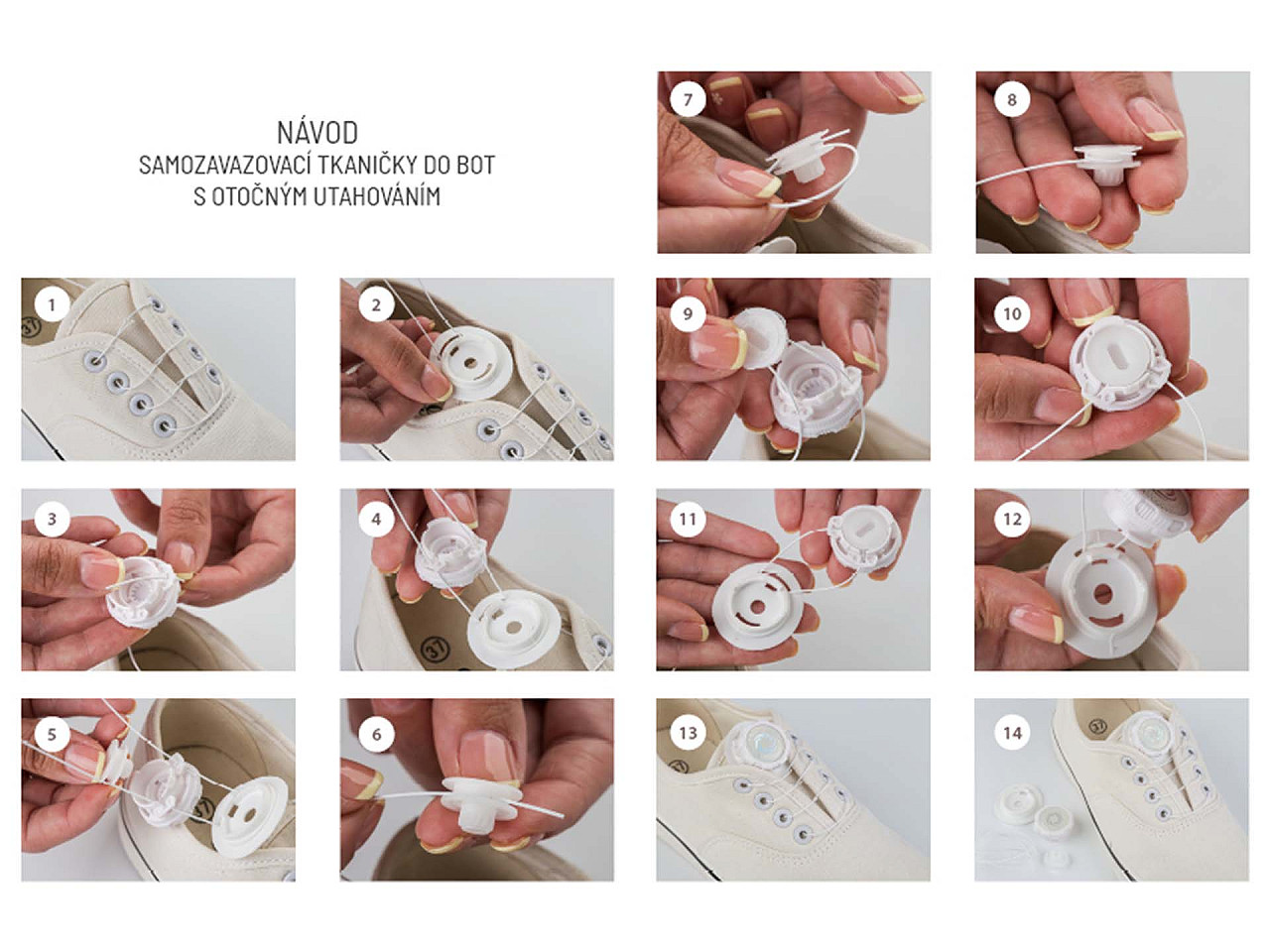 Șireturi  cu autostrangere, închidere prin răsucire - Alb (1 Pereche)