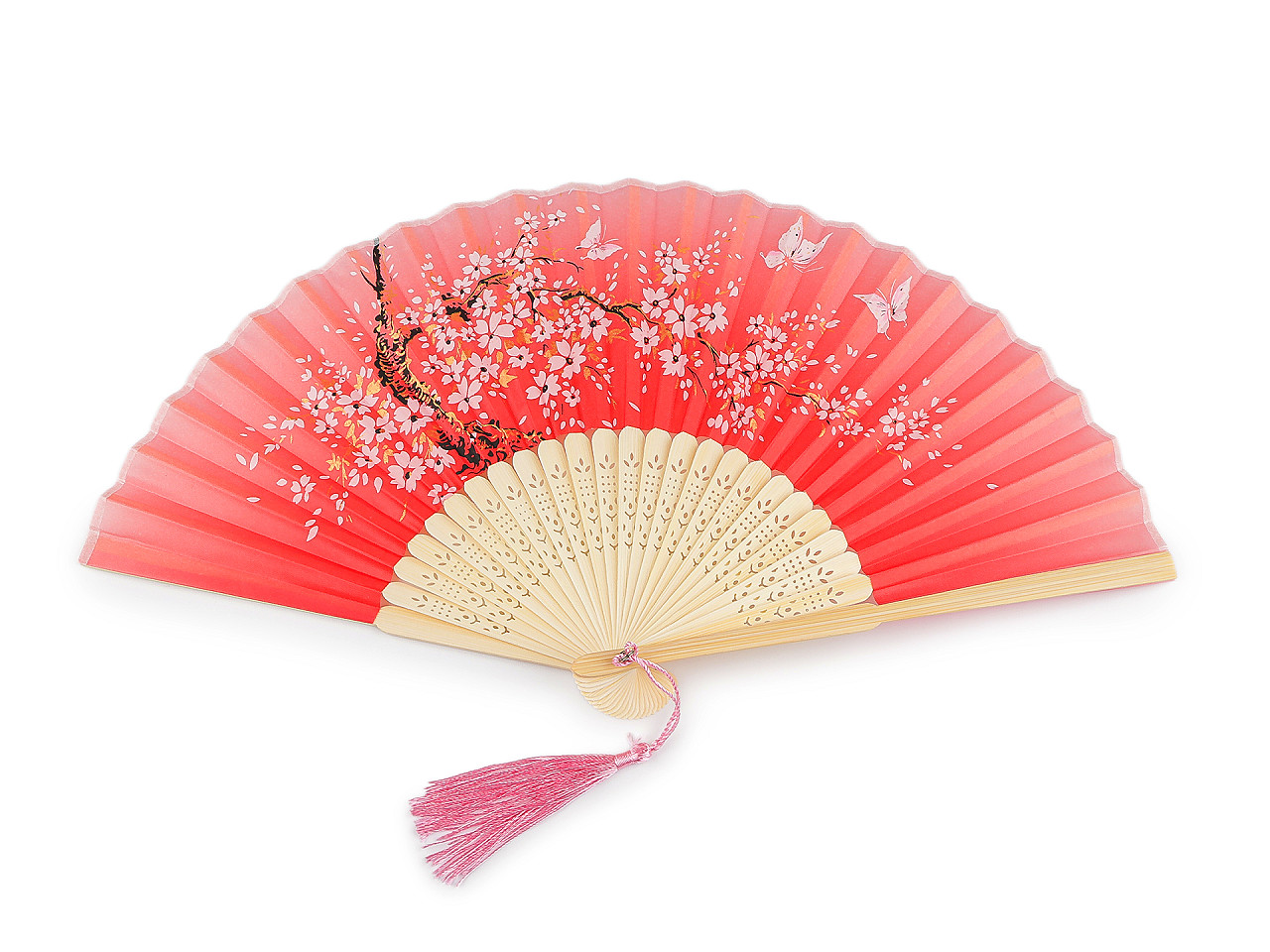 Evantai textil cu detalii metalice - Roșu (1 Bucată)