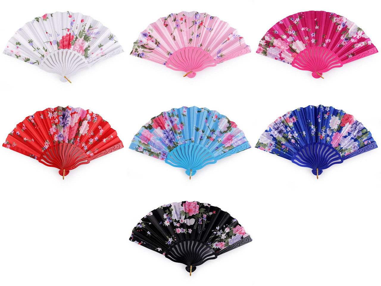 Evantai din material textil flori - Albastru cobalt (1 Bucată)