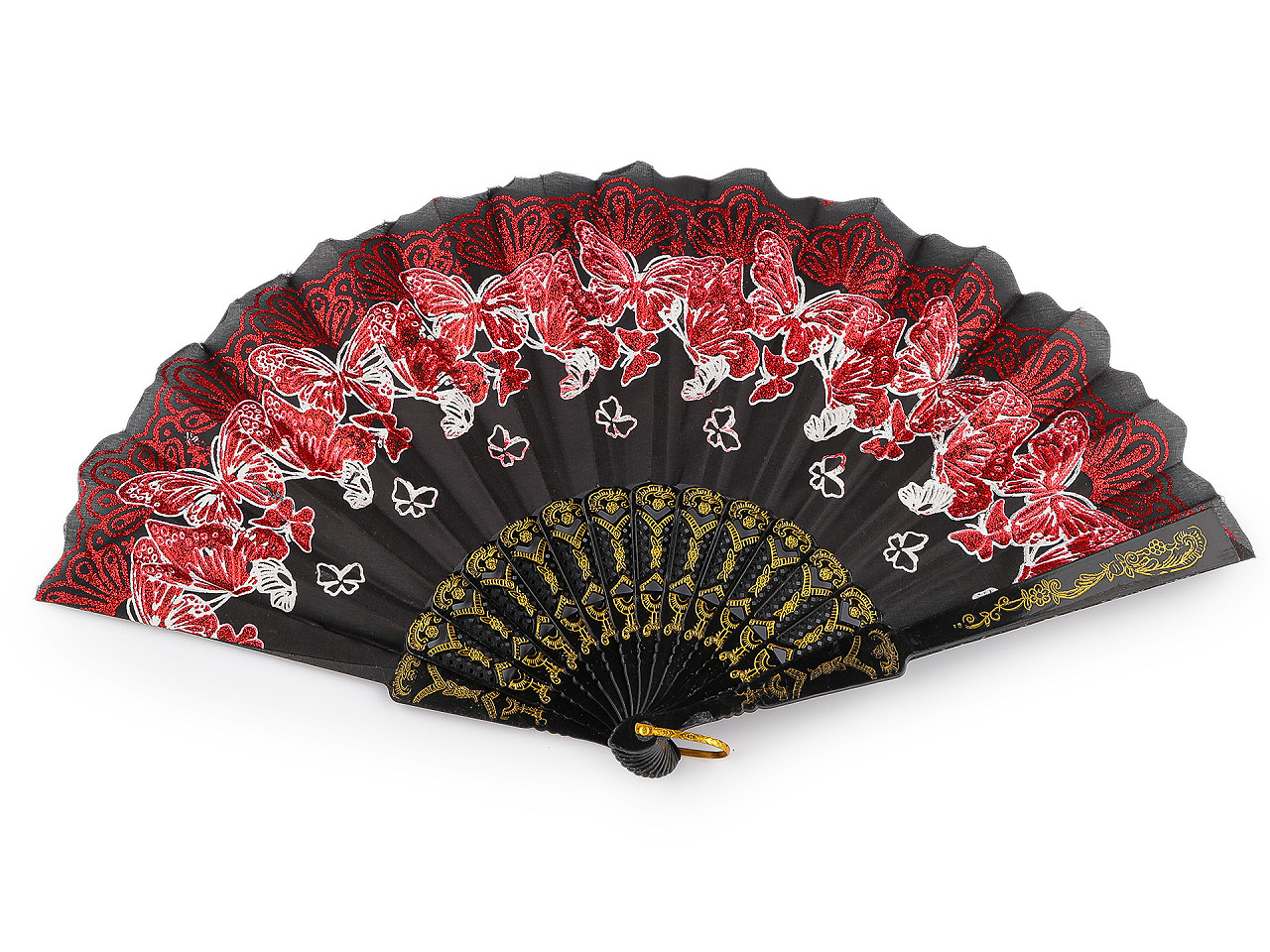 Evantai din material textil fluturi cu sclipici - Argintiu (1 Bucată)