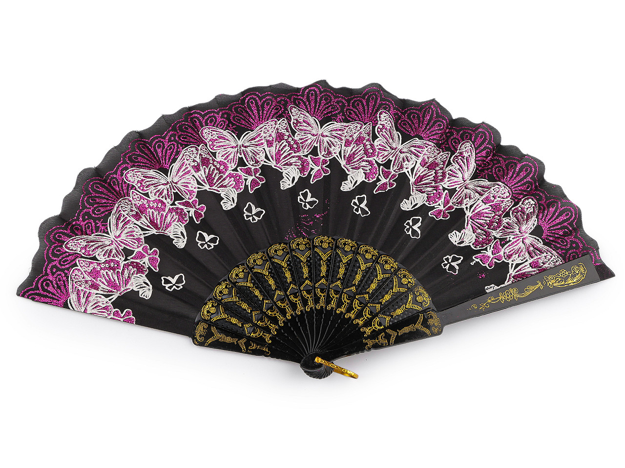 Evantai din material textil fluturi cu sclipici - Argintiu (1 Bucată)