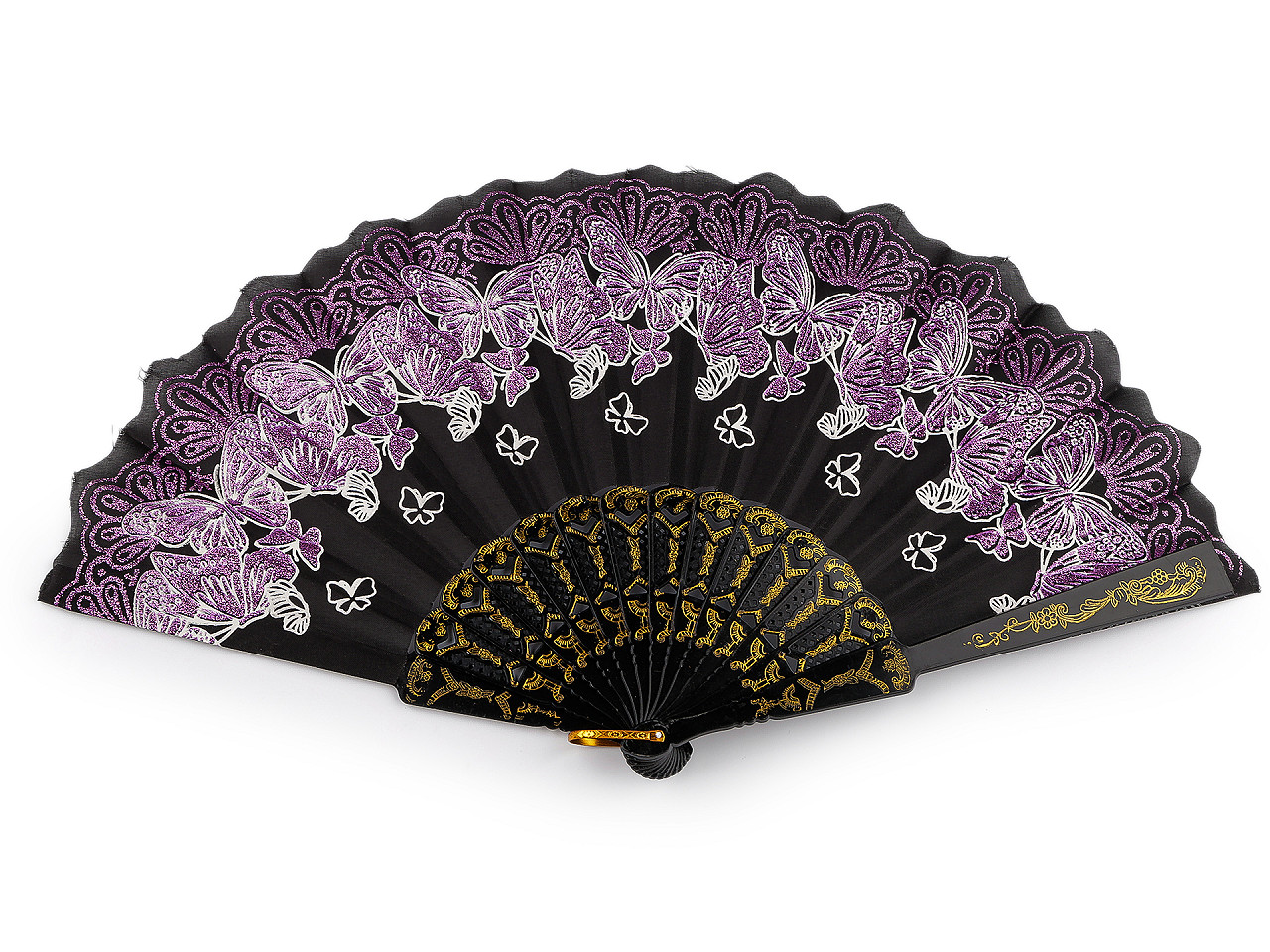 Evantai din material textil fluturi cu sclipici - Argintiu (1 Bucată)