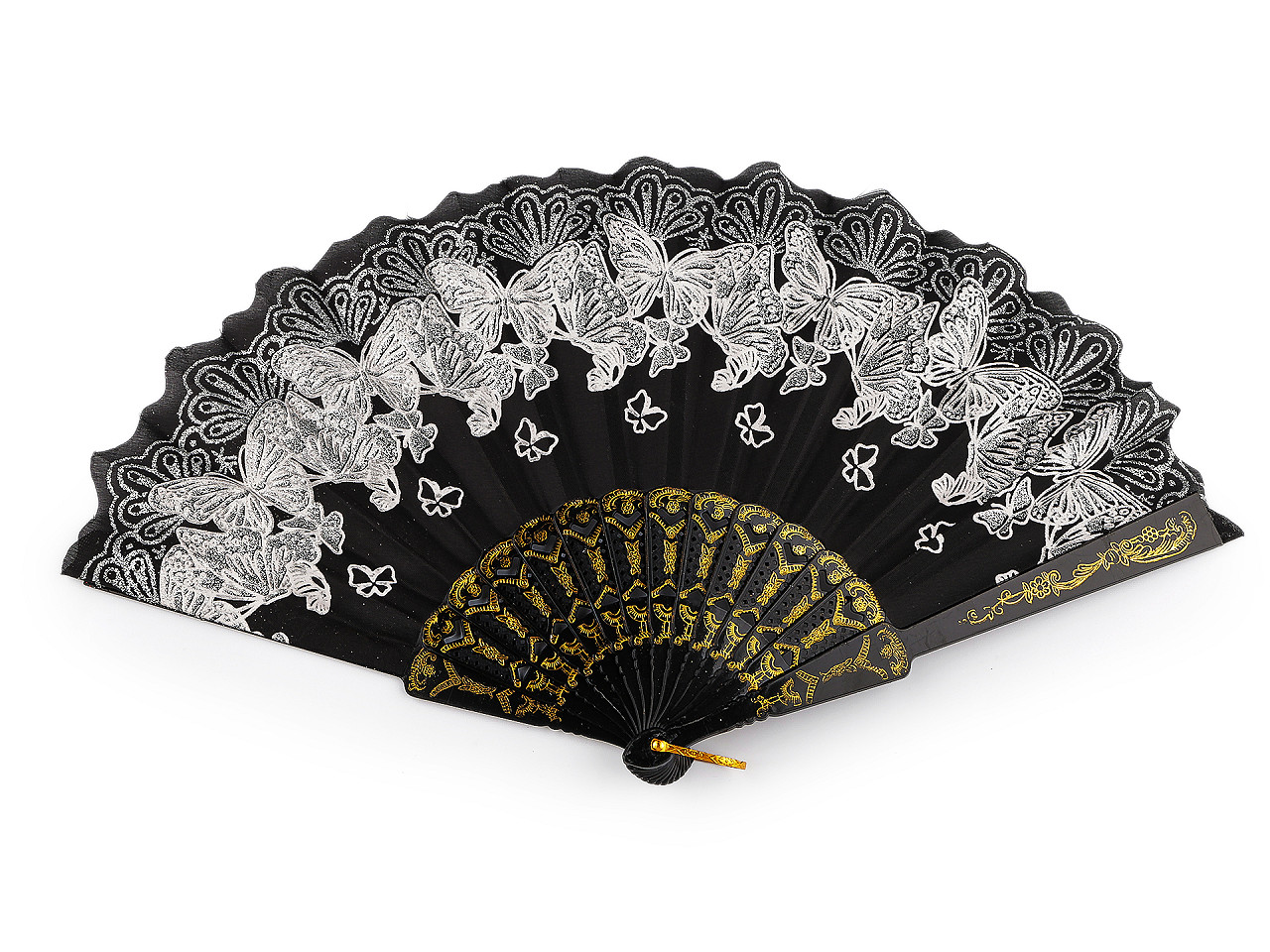 Evantai din material textil fluturi cu sclipici - Argintiu (1 Bucată)