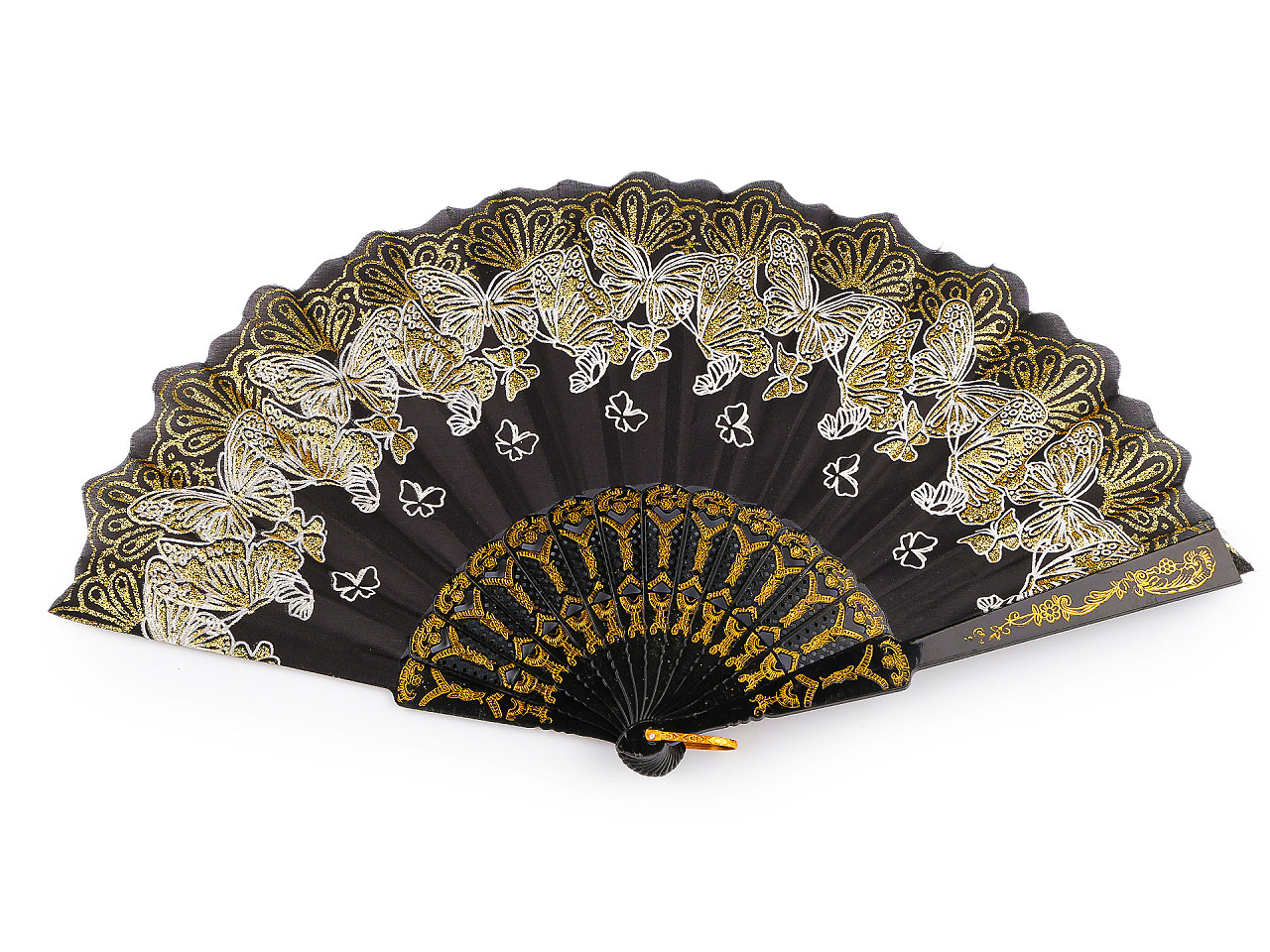 Evantai din material textil fluturi cu sclipici - Argintiu (1 Bucată)