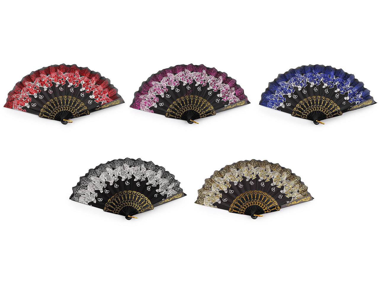 Evantai din material textil fluturi cu sclipici - Argintiu (1 Bucată)